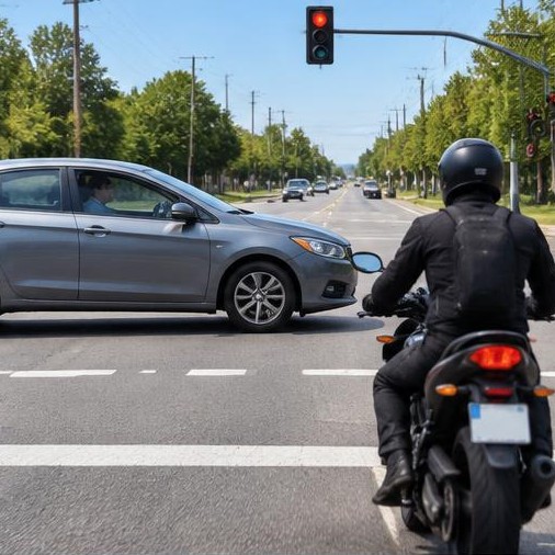 Car turning across the path of a motorcyclist at an intersection